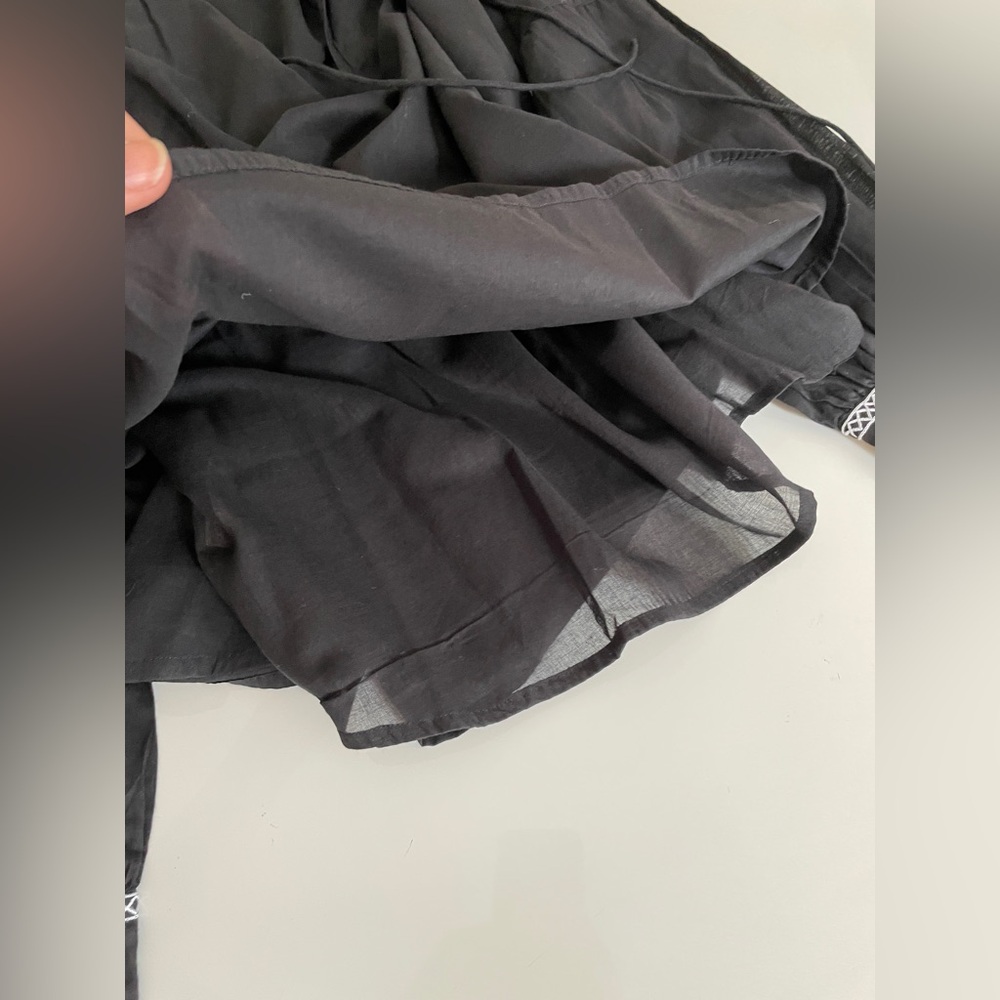 LEKHA Black Tie-Neck Embroidered Artisan Blouse - Picture 9 of 16